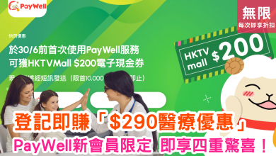 PayWell 醫療平台 會員優惠 診金折扣 PayMe HKTVMall 電子現金券 醫療服務 會員計劃 限時優惠