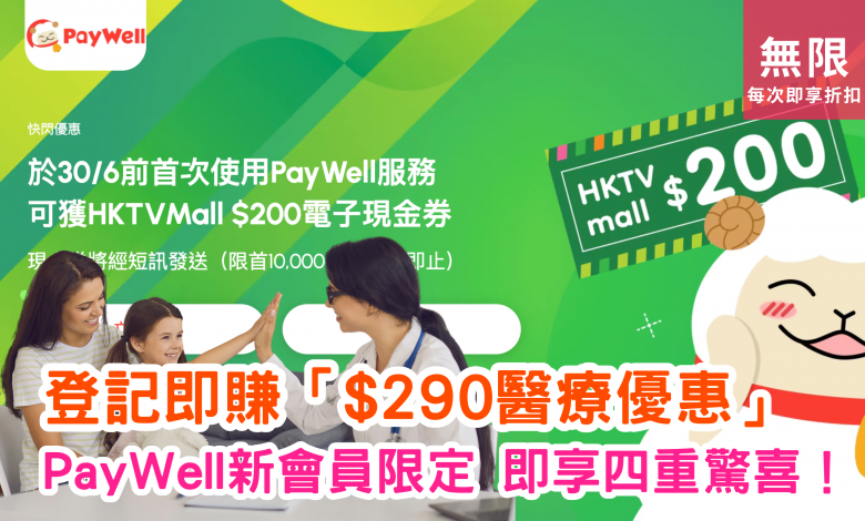 PayWell 醫療平台 會員優惠 診金折扣 PayMe HKTVMall 電子現金券 醫療服務 會員計劃 限時優惠